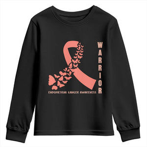 Endometrial Cancer Warrior Fighter Butterfly Youth Sweatshirt Peach Ribbon Hope TS12 Black Print Your Wear