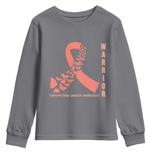 Endometrial Cancer Warrior Fighter Butterfly Youth Sweatshirt Peach Ribbon Hope TS12 Charcoal Print Your Wear