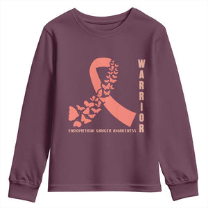 Endometrial Cancer Warrior Fighter Butterfly Youth Sweatshirt Peach Ribbon Hope TS12 Maroon Print Your Wear