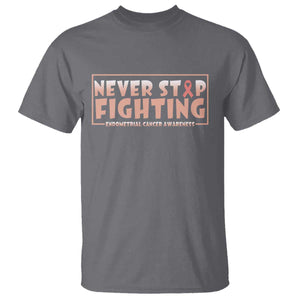 Endometrial Cancer Fighter T Shirt Never Stop Fighting Peach Ribbon TS12 Charcoal Print Your Wear