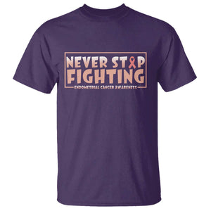 Endometrial Cancer Fighter T Shirt Never Stop Fighting Peach Ribbon TS12 Purple Print Your Wear