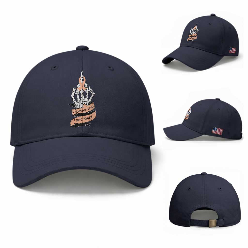 Funny Endometrial Cancer Skeleton Not Today Baseball Cap Fighter Peach Ribbon TS12 Baseball Cap Universal Fit Navy Print Your Wear