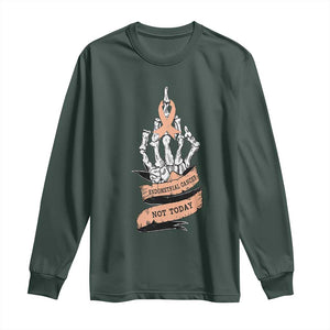 Funny Endometrial Cancer Skeleton Not Today Long Sleeve Shirt Fighter Peach Ribbon TS12 Dark Forest Green Print Your Wear