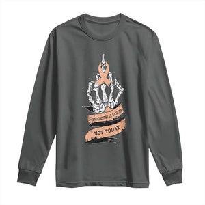 Funny Endometrial Cancer Skeleton Not Today Long Sleeve Shirt Fighter Peach Ribbon TS12 Dark Heather Print Your Wear