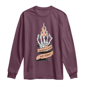 Funny Endometrial Cancer Skeleton Not Today Long Sleeve Shirt Fighter Peach Ribbon TS12 Maroon Print Your Wear