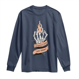 Funny Endometrial Cancer Skeleton Not Today Long Sleeve Shirt Fighter Peach Ribbon TS12 Navy Print Your Wear