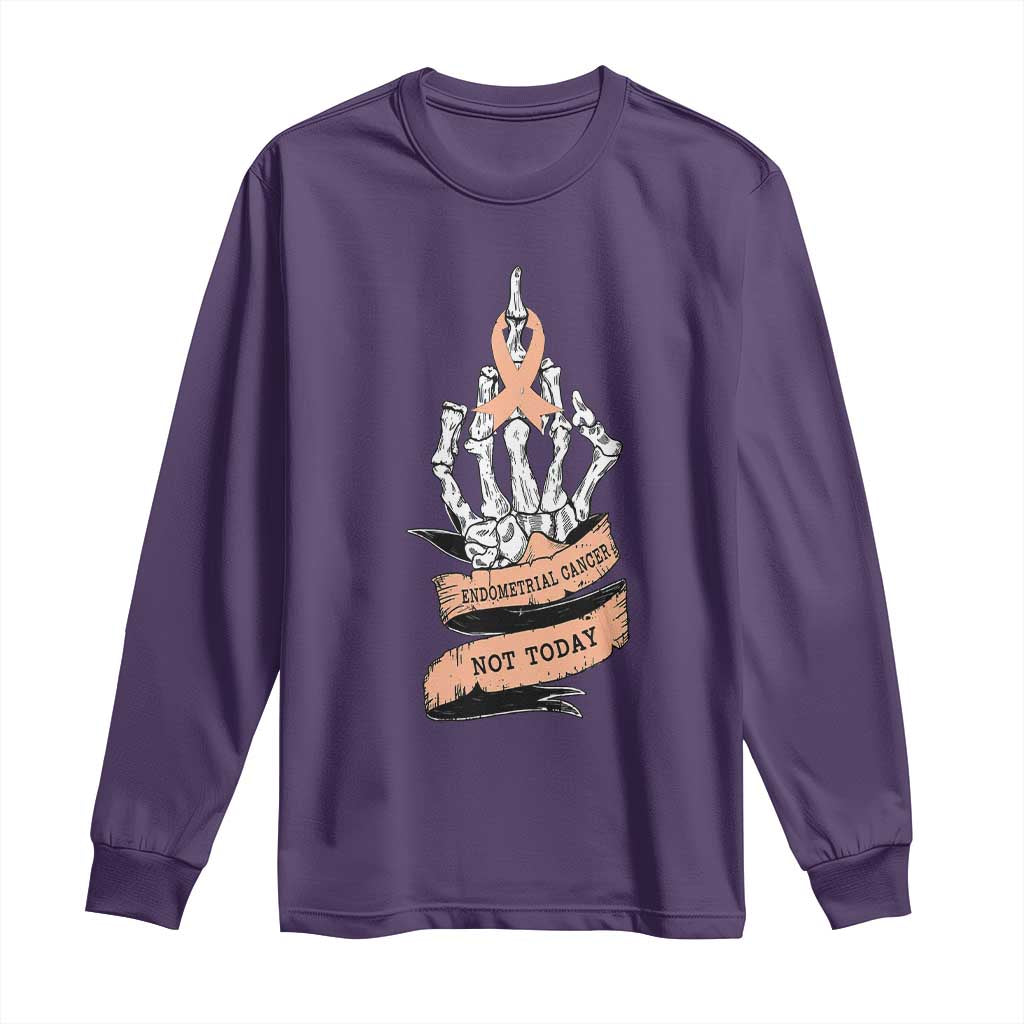 Funny Endometrial Cancer Skeleton Not Today Long Sleeve Shirt Fighter Peach Ribbon TS12 Purple Print Your Wear