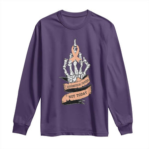 Funny Endometrial Cancer Skeleton Not Today Long Sleeve Shirt Fighter Peach Ribbon TS12 Purple Print Your Wear