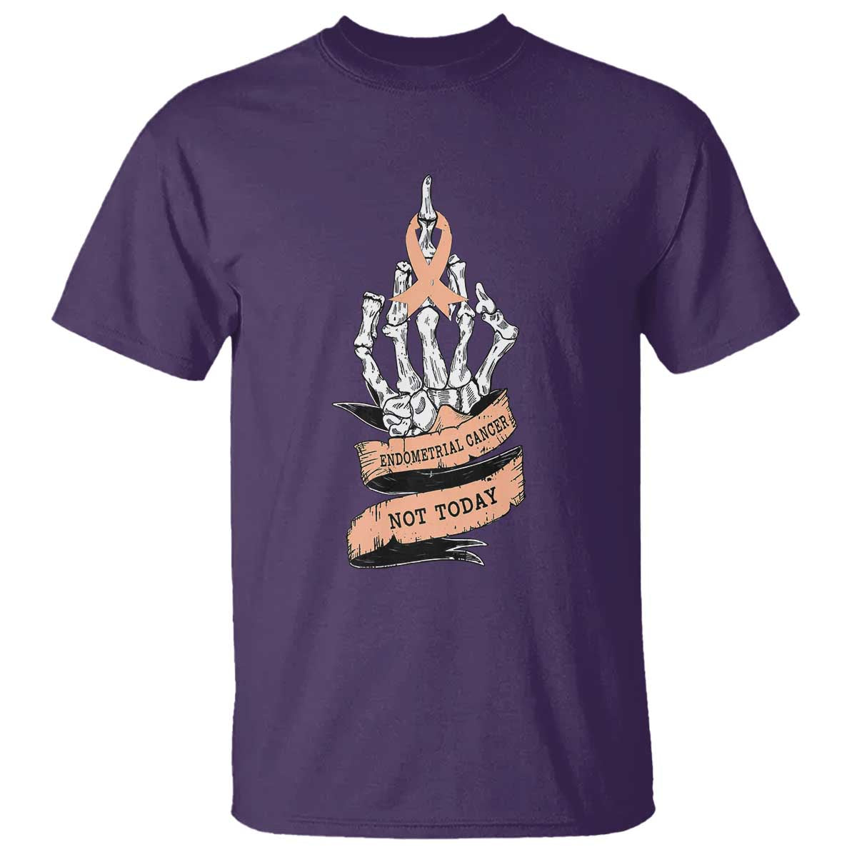 Funny Endometrial Cancer Skeleton Not Today T Shirt Fighter Peach Ribbon TS12 Purple Print Your Wear