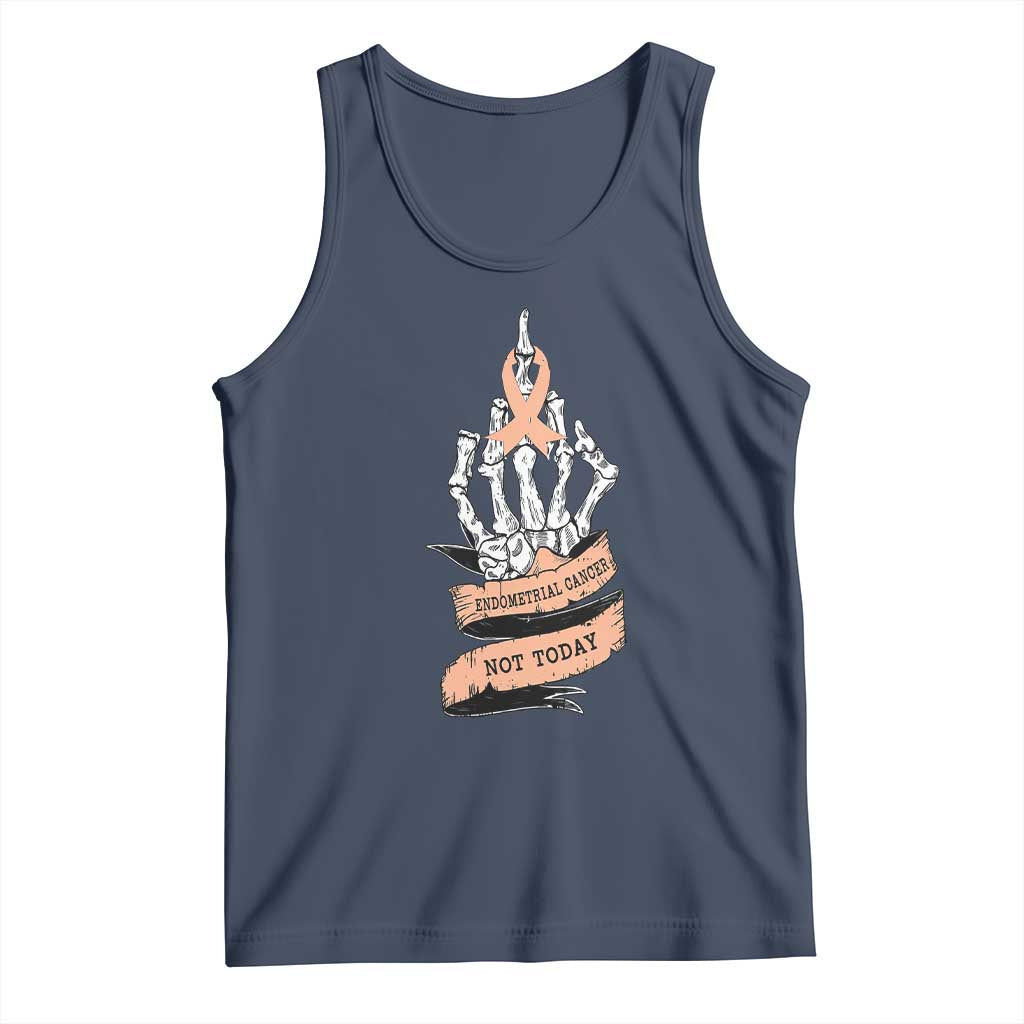 Funny Endometrial Cancer Skeleton Not Today Tank Top Fighter Peach Ribbon TS12 Navy Print Your Wear