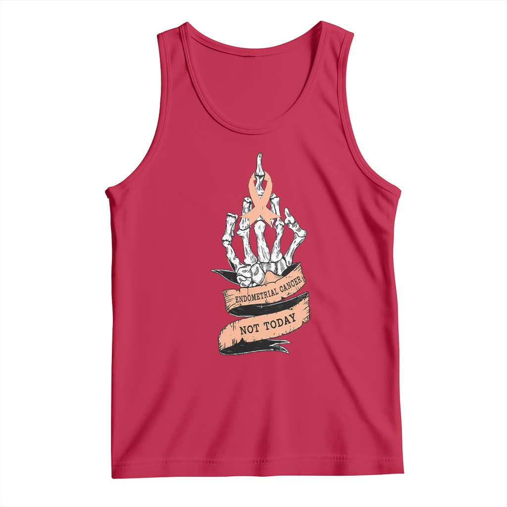 Funny Endometrial Cancer Skeleton Not Today Tank Top Fighter Peach Ribbon TS12 Red Print Your Wear