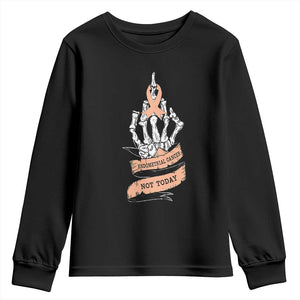 Funny Endometrial Cancer Skeleton Not Today Youth Sweatshirt Fighter Peach Ribbon TS12 Black Print Your Wear