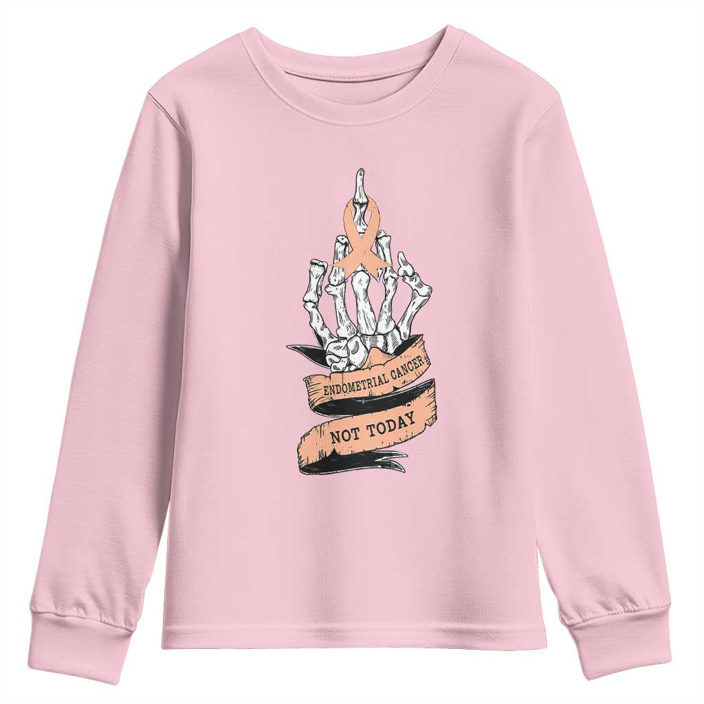 Funny Endometrial Cancer Skeleton Not Today Youth Sweatshirt Fighter Peach Ribbon TS12 Light Pink Print Your Wear