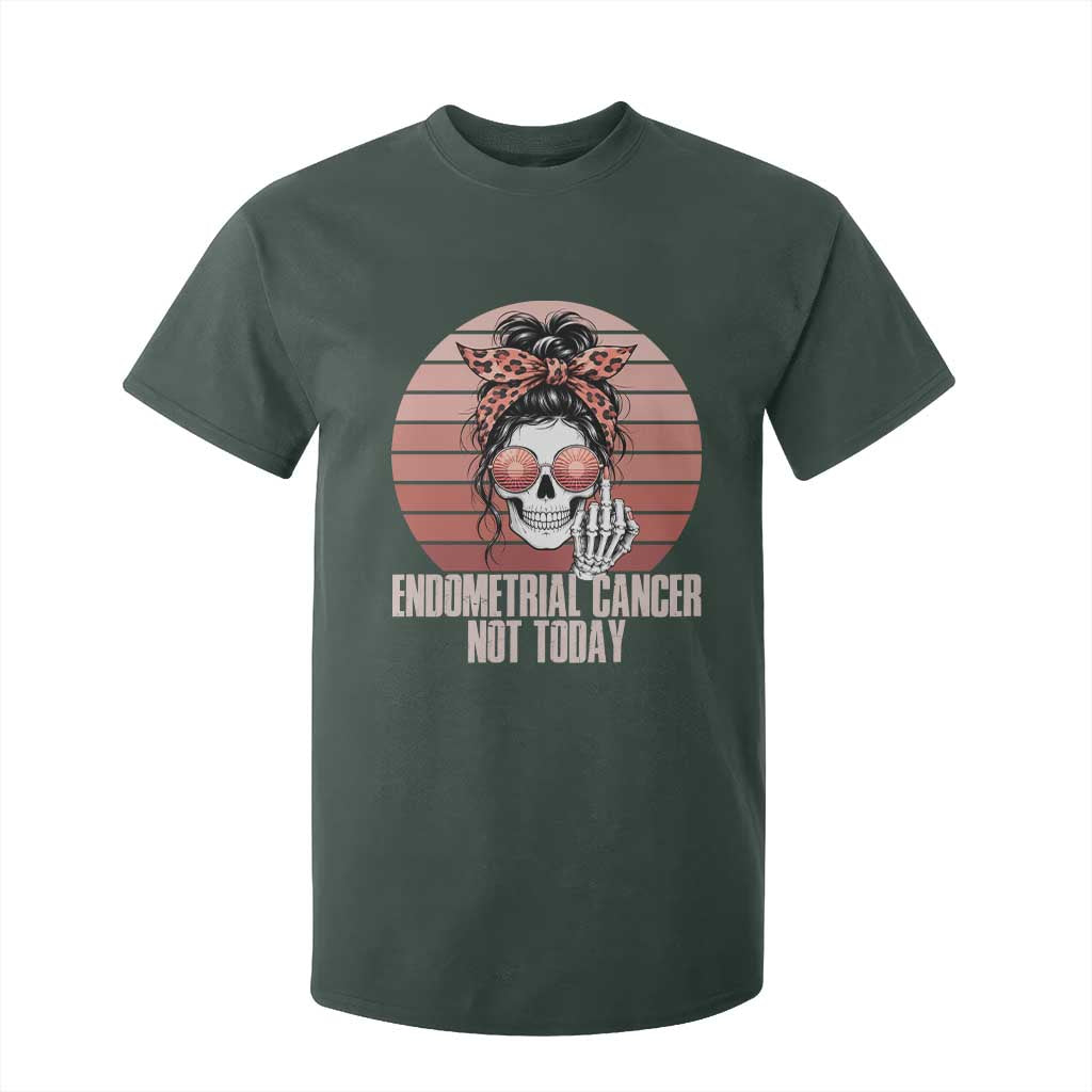 Vintage Endometrial Cancer Not Today T Shirt For Kid Skeleton Warrior Fighter TS12 Dark Forest Green Print Your Wear