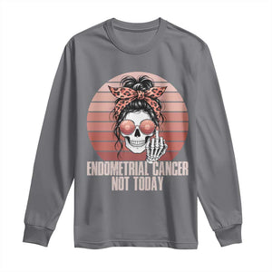 Vintage Endometrial Cancer Not Today Long Sleeve Shirt Skeleton Warrior Fighter TS12 Charcoal Print Your Wear
