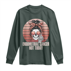 Vintage Endometrial Cancer Not Today Long Sleeve Shirt Skeleton Warrior Fighter TS12 Dark Forest Green Print Your Wear