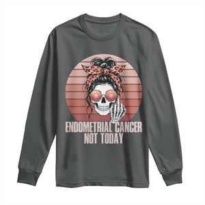 Vintage Endometrial Cancer Not Today Long Sleeve Shirt Skeleton Warrior Fighter TS12 Dark Heather Print Your Wear