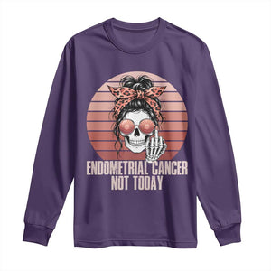 Vintage Endometrial Cancer Not Today Long Sleeve Shirt Skeleton Warrior Fighter TS12 Purple Print Your Wear