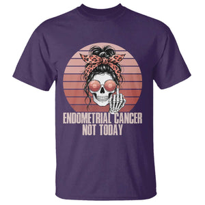 Vintage Endometrial Cancer Not Today T Shirt Skeleton Warrior Fighter TS12 Purple Print Your Wear