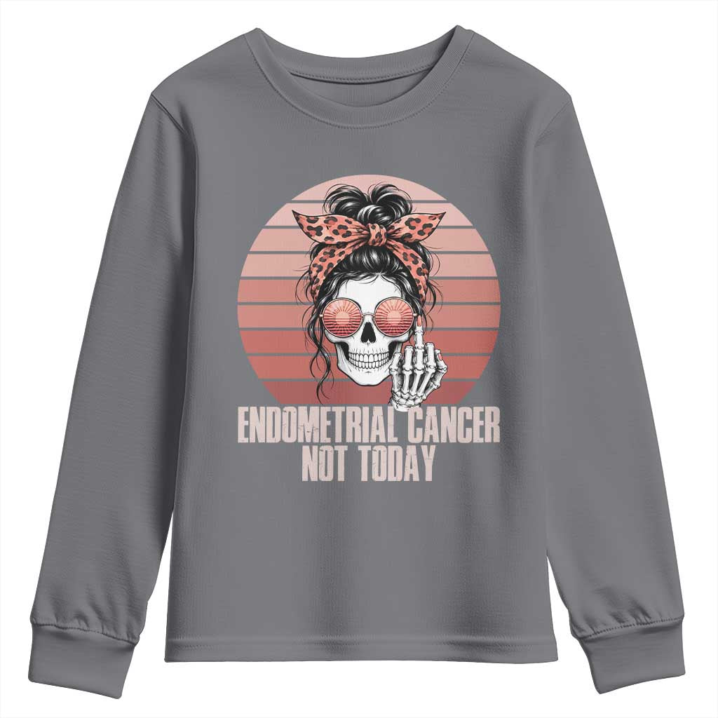 Vintage Endometrial Cancer Not Today Youth Sweatshirt Skeleton Warrior Fighter TS12 Charcoal Print Your Wear