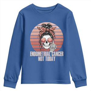 Vintage Endometrial Cancer Not Today Youth Sweatshirt Skeleton Warrior Fighter TS12 Royal Blue Print Your Wear