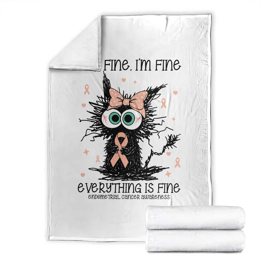 Funny Black Cat Endometrial Cancer Awareness Throw Blanket Its Fine Im Fine Everything Is Fine TS12 White Print Your Wear