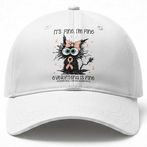 Funny Black Cat Endometrial Cancer Awareness Baseball Cap Its Fine Im Fine Everything Is Fine TS12 Print Your Wear