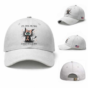 Funny Black Cat Endometrial Cancer Awareness Baseball Cap Its Fine Im Fine Everything Is Fine TS12 Baseball Cap Universal Fit White Print Your Wear