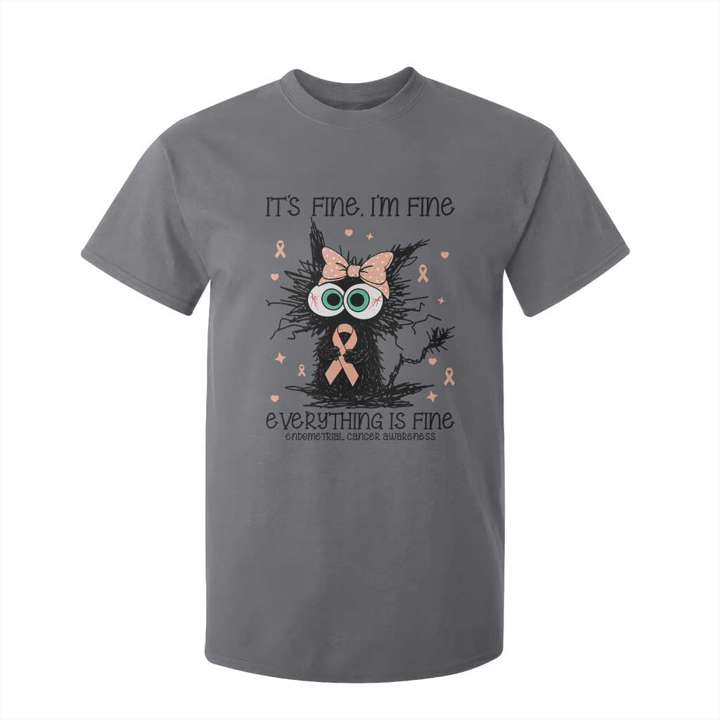 Funny Black Cat Endometrial Cancer Awareness T Shirt For Kid Its Fine Im Fine Everything Is Fine TS12 Charcoal Print Your Wear