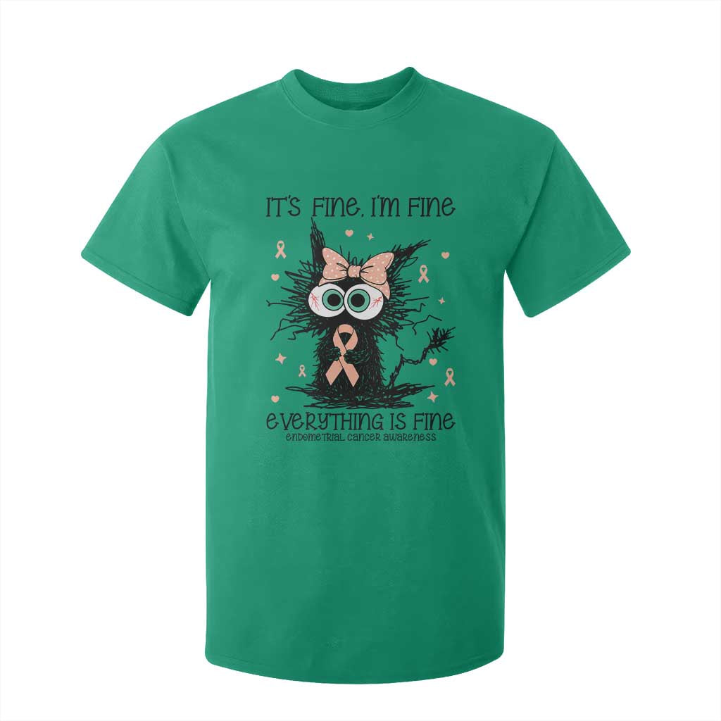 Funny Black Cat Endometrial Cancer Awareness T Shirt For Kid Its Fine Im Fine Everything Is Fine TS12 Irish Green Print Your Wear