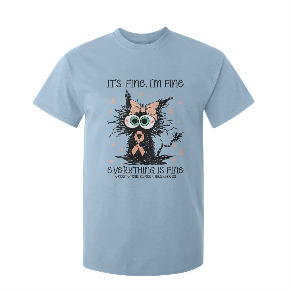 Funny Black Cat Endometrial Cancer Awareness T Shirt For Kid Its Fine Im Fine Everything Is Fine TS12 Light Blue Print Your Wear