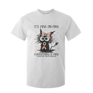 Funny Black Cat Endometrial Cancer Awareness T Shirt For Kid Its Fine Im Fine Everything Is Fine TS12 White Print Your Wear