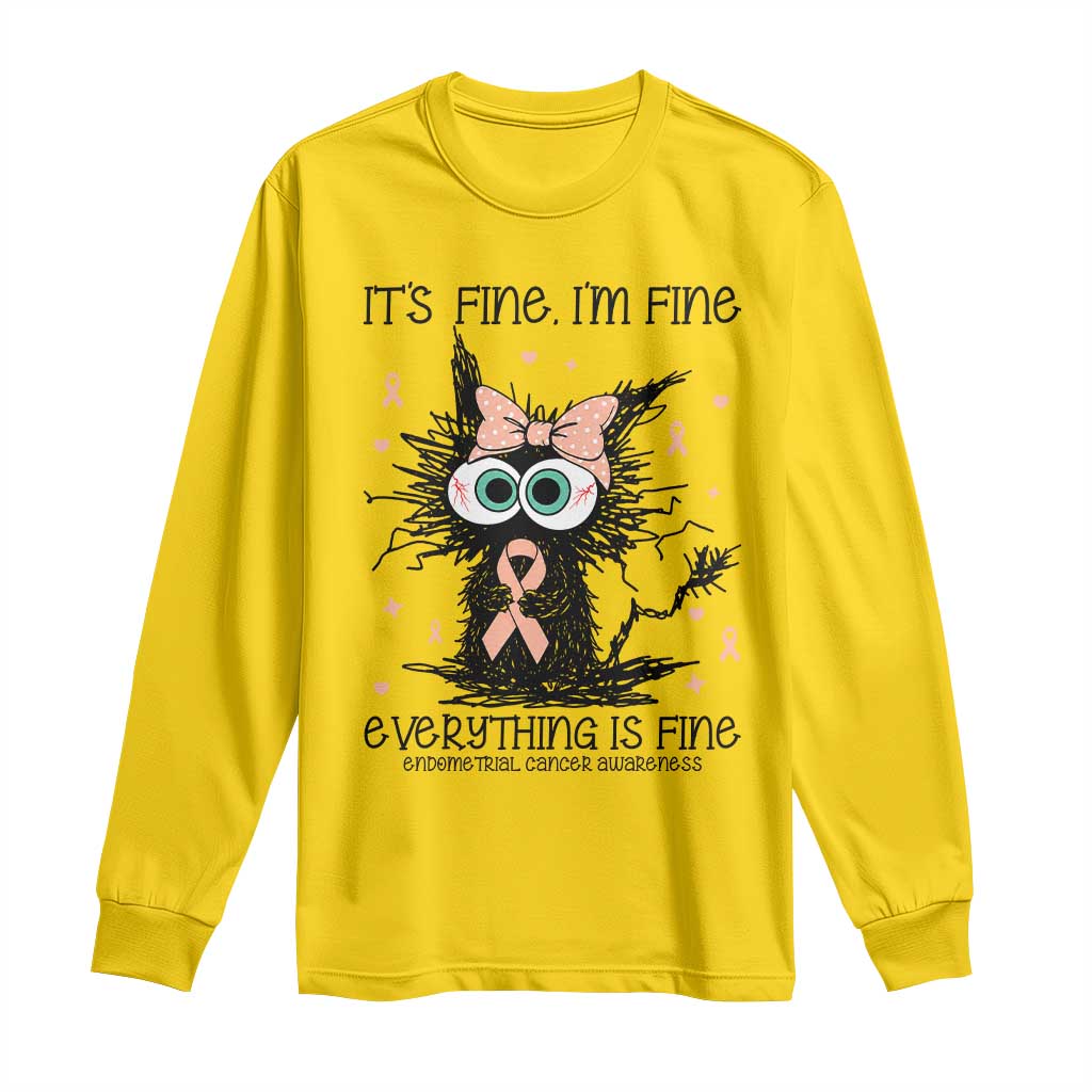 Funny Black Cat Endometrial Cancer Awareness Long Sleeve Shirt Its Fine Im Fine Everything Is Fine TS12 Daisy Print Your Wear