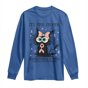 Funny Black Cat Endometrial Cancer Awareness Long Sleeve Shirt Its Fine Im Fine Everything Is Fine TS12 Royal Blue Print Your Wear