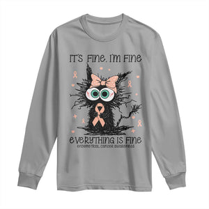 Funny Black Cat Endometrial Cancer Awareness Long Sleeve Shirt Its Fine Im Fine Everything Is Fine TS12 Sport Gray Print Your Wear