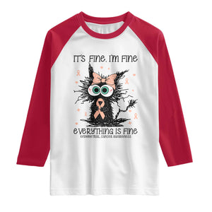 Funny Black Cat Endometrial Cancer Awareness Raglan Shirt Its Fine Im Fine Everything Is Fine TS12 White Red Print Your Wear