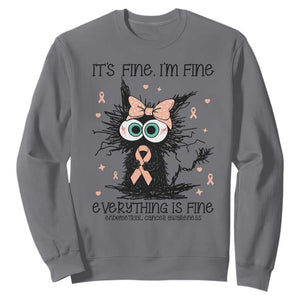 Funny Black Cat Endometrial Cancer Awareness Sweatshirt Its Fine Im Fine Everything Is Fine TS12 Charcoal Print Your Wear