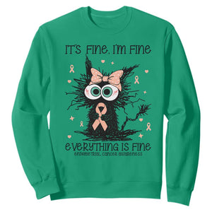 Funny Black Cat Endometrial Cancer Awareness Sweatshirt Its Fine Im Fine Everything Is Fine TS12 Irish Green Print Your Wear