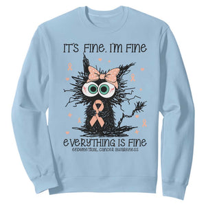 Funny Black Cat Endometrial Cancer Awareness Sweatshirt Its Fine Im Fine Everything Is Fine TS12 Light Blue Print Your Wear