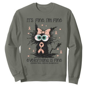 Funny Black Cat Endometrial Cancer Awareness Sweatshirt Its Fine Im Fine Everything Is Fine TS12 Military Green Print Your Wear