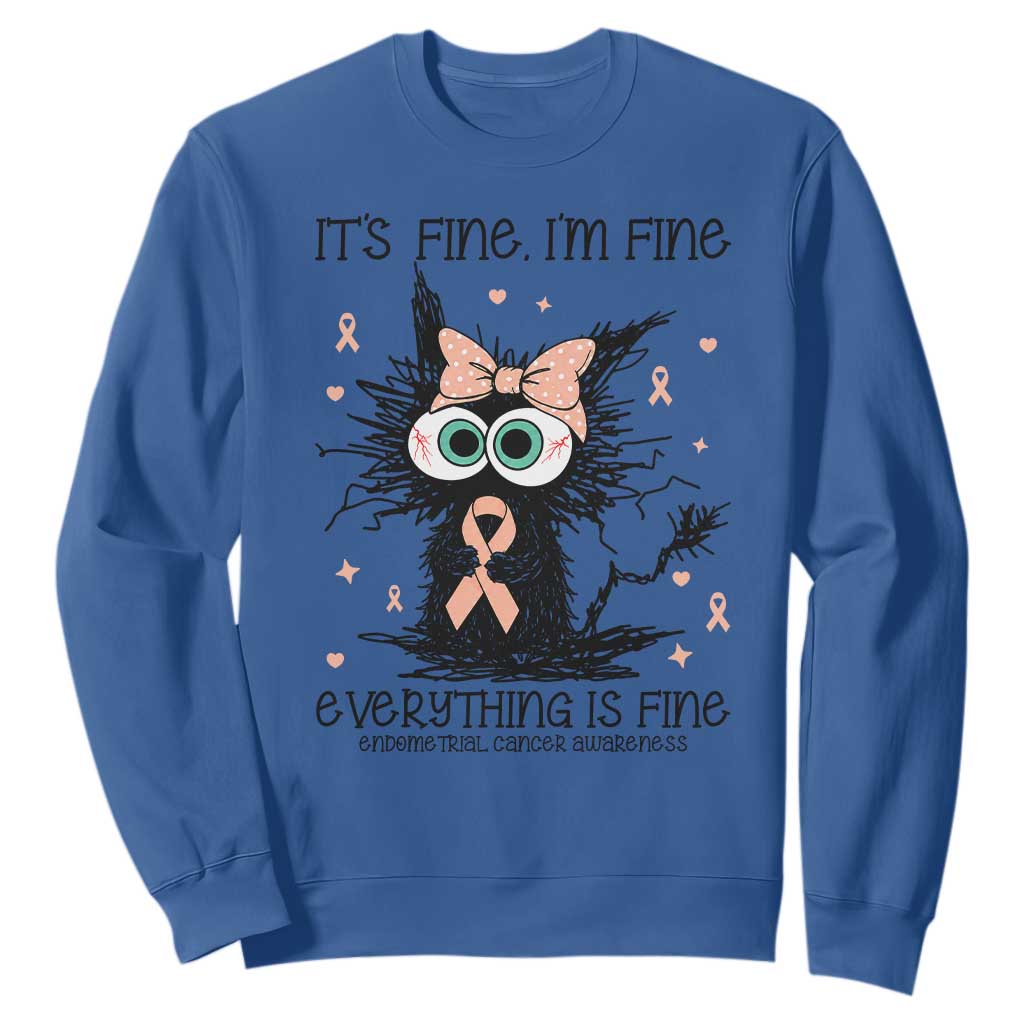 Funny Black Cat Endometrial Cancer Awareness Sweatshirt Its Fine Im Fine Everything Is Fine TS12 Royal Blue Print Your Wear