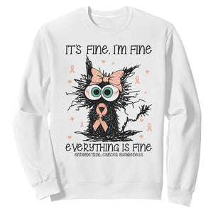 Funny Black Cat Endometrial Cancer Awareness Sweatshirt Its Fine Im Fine Everything Is Fine TS12 White Print Your Wear