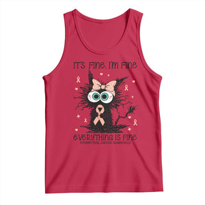 Funny Black Cat Endometrial Cancer Awareness Tank Top Its Fine Im Fine Everything Is Fine TS12 Red Print Your Wear
