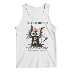 Funny Black Cat Endometrial Cancer Awareness Tank Top Its Fine Im Fine Everything Is Fine TS12 White Print Your Wear
