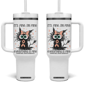 Funny Black Cat Endometrial Cancer Awareness Tumbler With Handle Its Fine Im Fine Everything Is Fine TS12 One Size: 40 oz White Print Your Wear