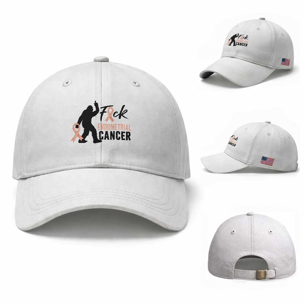 Funny Bigfoot Fuck Endometrial Cancer Awareness Gift Baseball Cap TS12 Baseball Cap Universal Fit White Print Your Wear