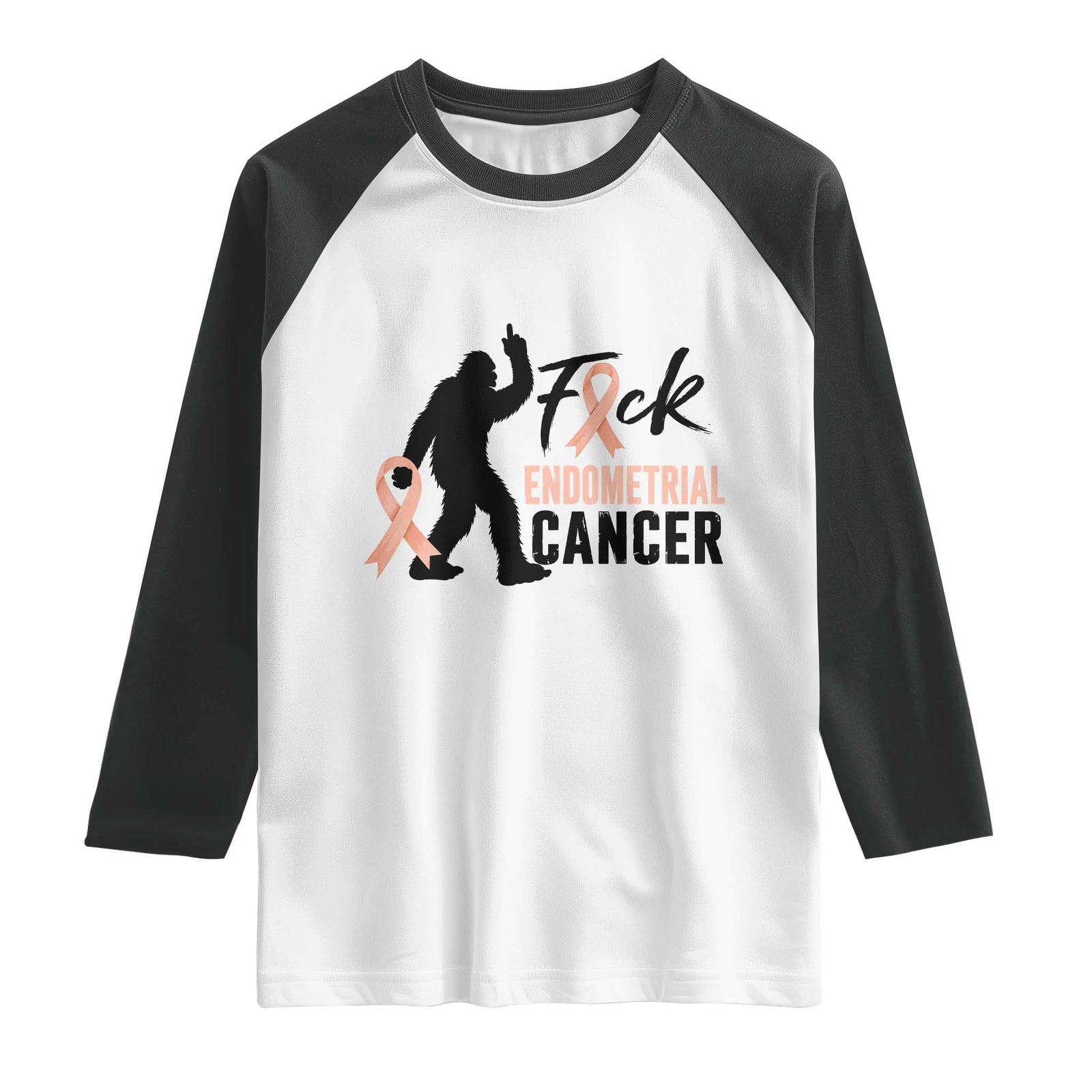 Funny Bigfoot Fuck Endometrial Cancer Awareness Gift Raglan Shirt TS12 White Black Print Your Wear