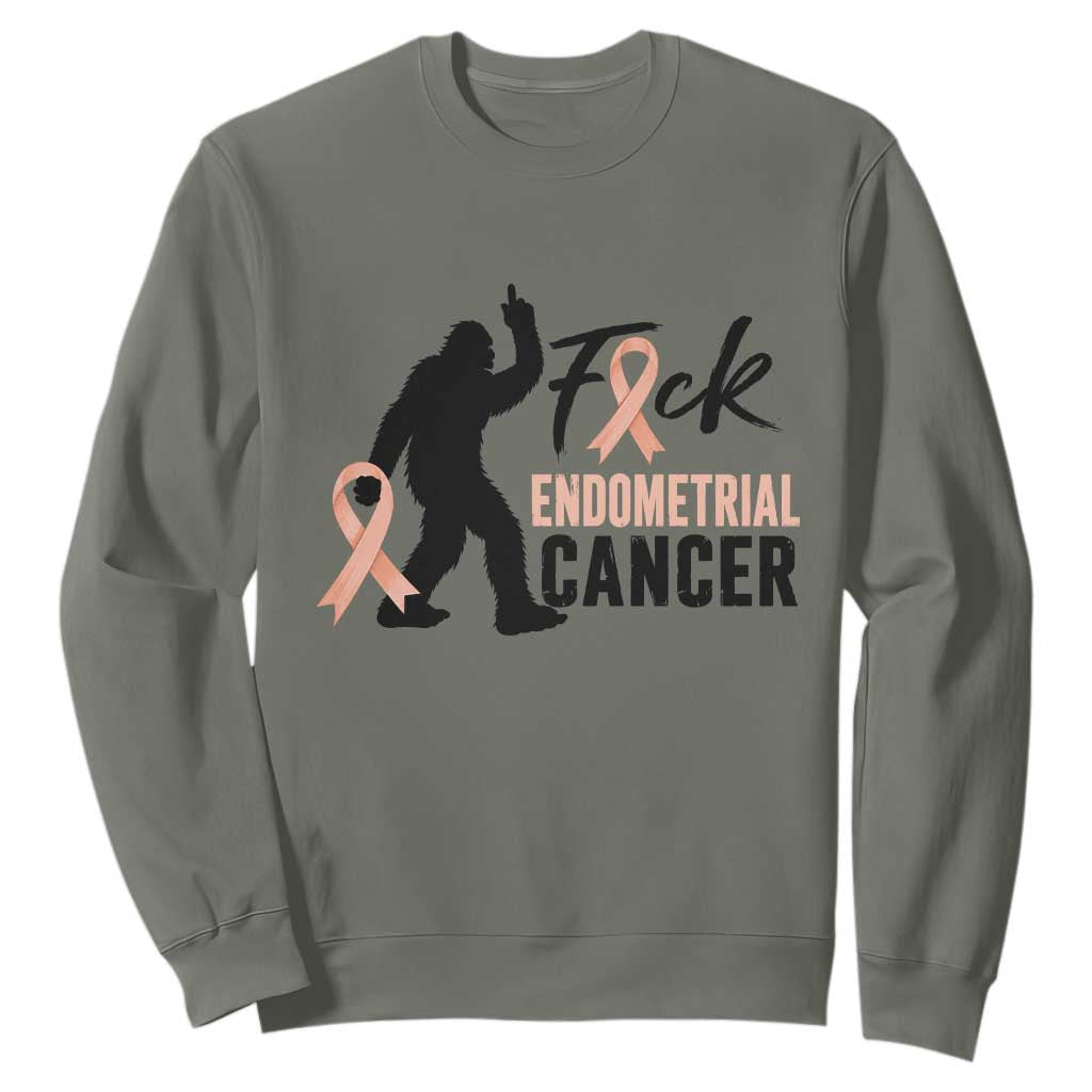 Funny Bigfoot Fuck Endometrial Cancer Awareness Gift Sweatshirt TS12 Military Green Print Your Wear