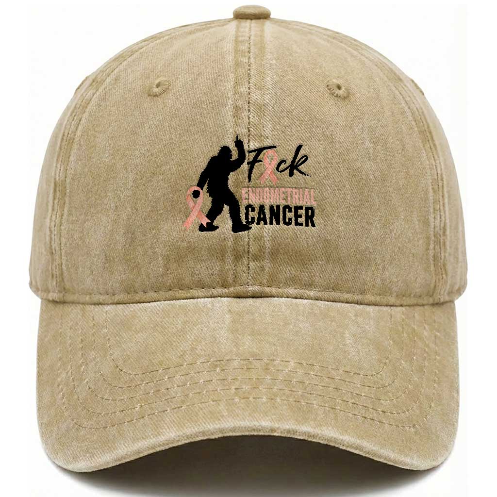 Funny Bigfoot Fuck Endometrial Cancer Awareness Gift Washed Cotton Baseball Cap TS12 Print Your Wear