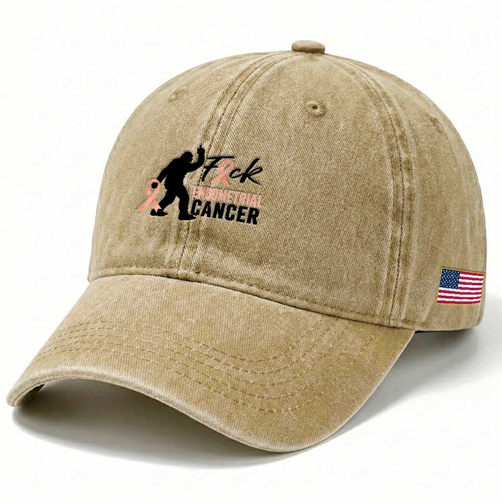 Funny Bigfoot Fuck Endometrial Cancer Awareness Gift Washed Cotton Baseball Cap TS12 Print Your Wear